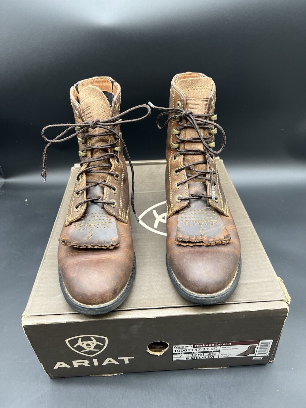 Arita Heritage Laser II Size7 Distressed Brown Leather Boots Roper Toe